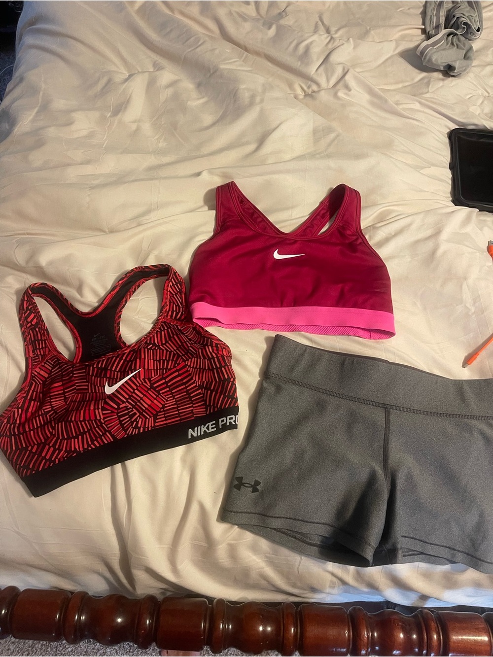 Nike Pink Sports Bras & Under Armour Gray Shorts Set